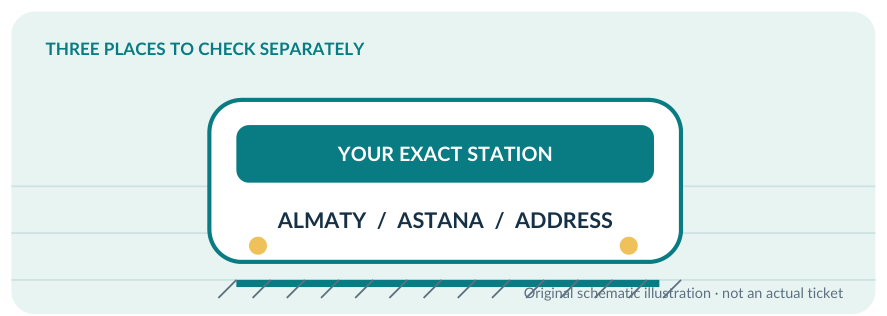 Original schematic station illustration: city, station and street address are separate checks.